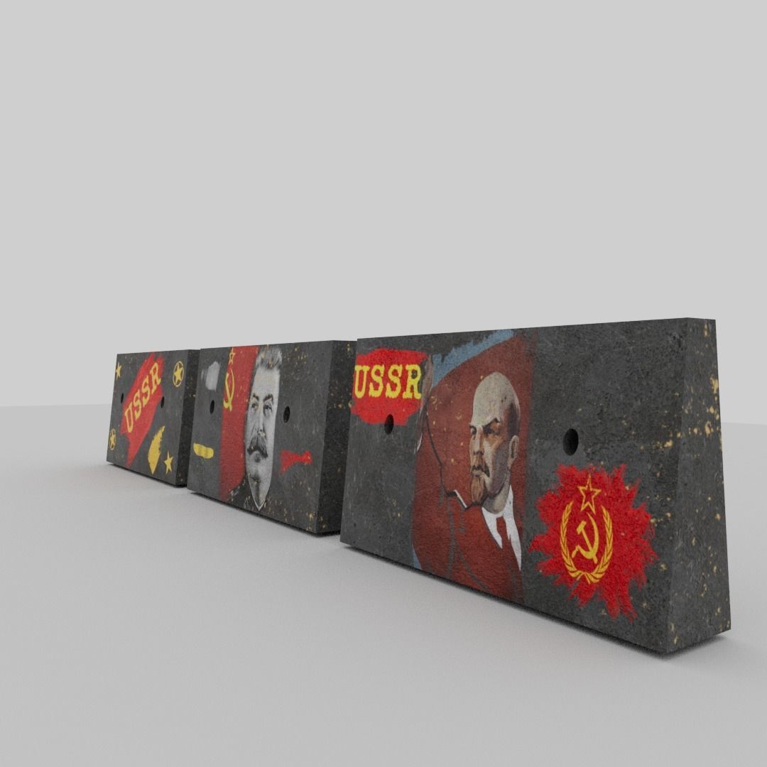 Soviet concrete blockades Low-poly 3D model_14