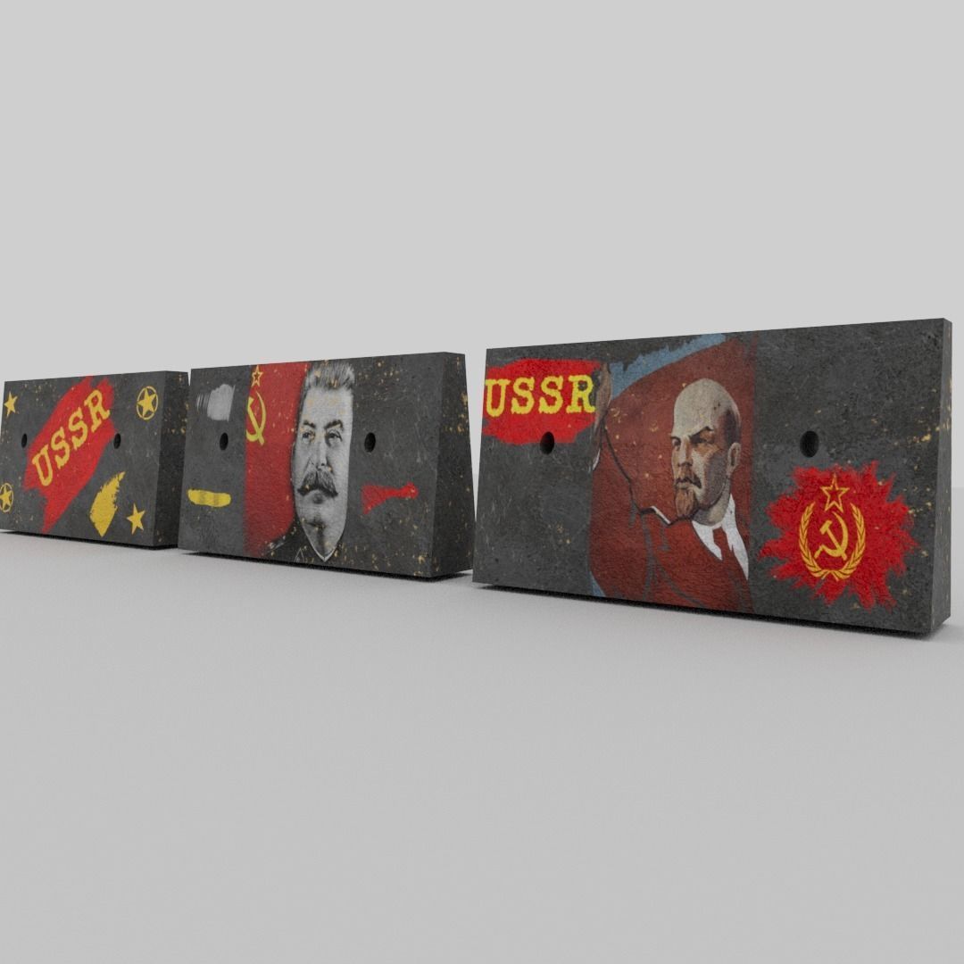 Soviet concrete blockades Low-poly 3D model_16