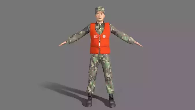 chinese soldier  Low-poly 3D model