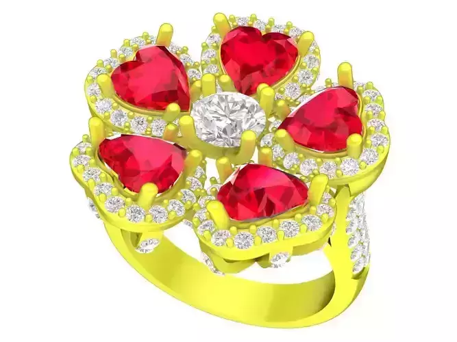 A7747 Luxury Heart Diamond Women Cocktail Ring 3D Model
