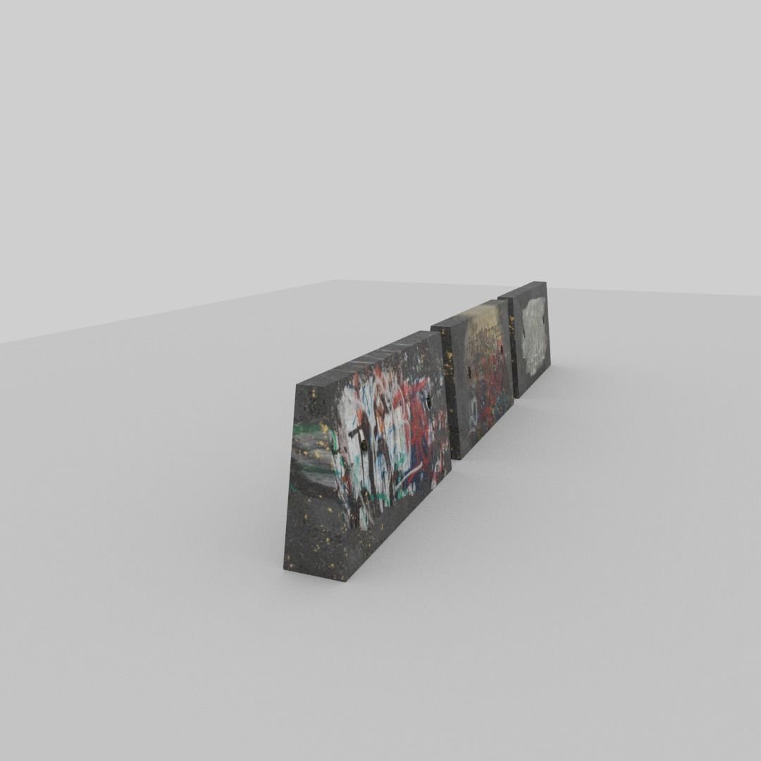 Graffiti concrete blockade  Low-poly 3D model_6