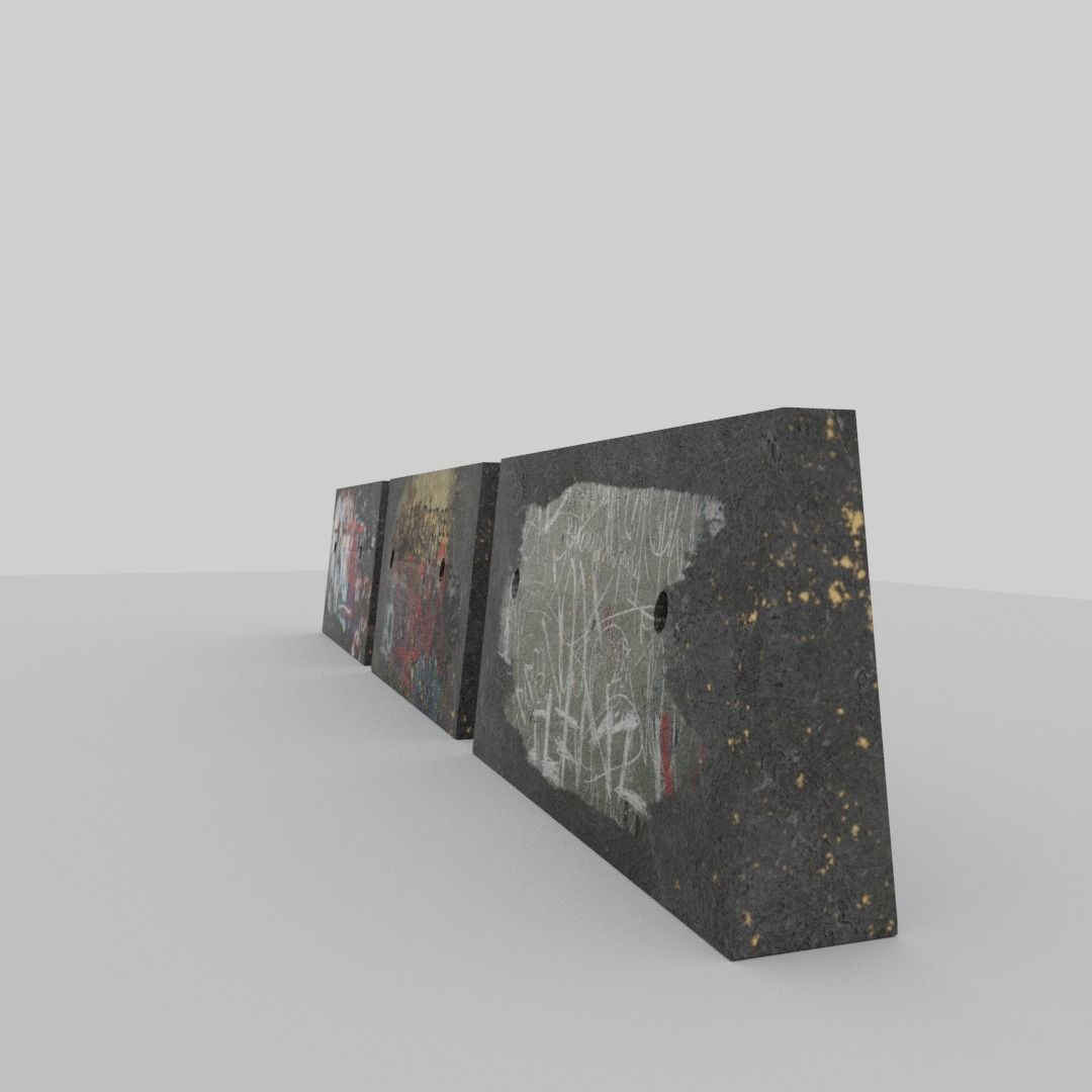 Graffiti concrete blockade  Low-poly 3D model_3
