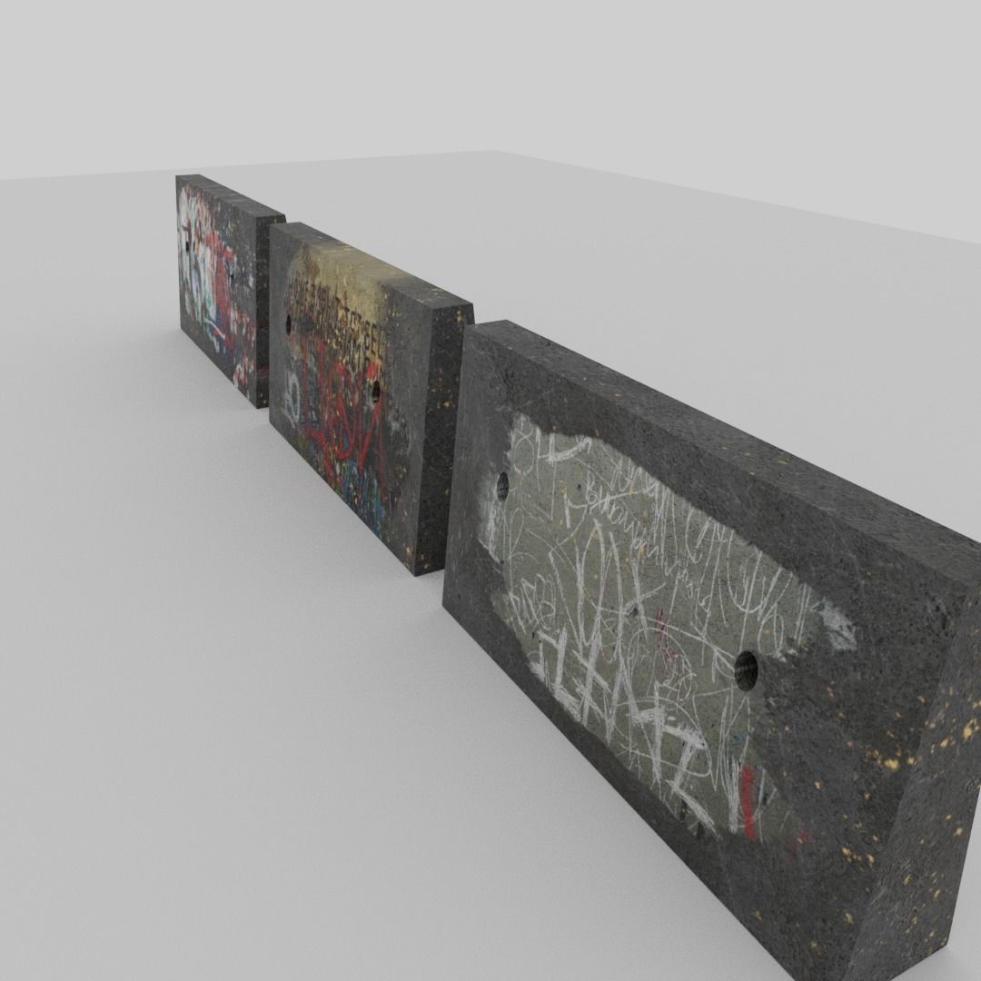 Graffiti concrete blockade  Low-poly 3D model_5