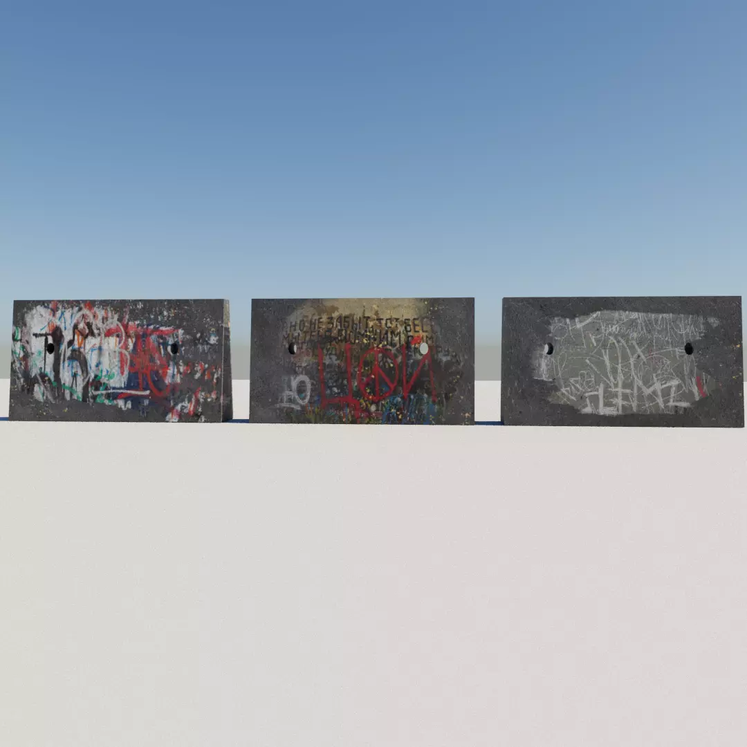 Graffiti concrete blockade  Low-poly 3D model_0
