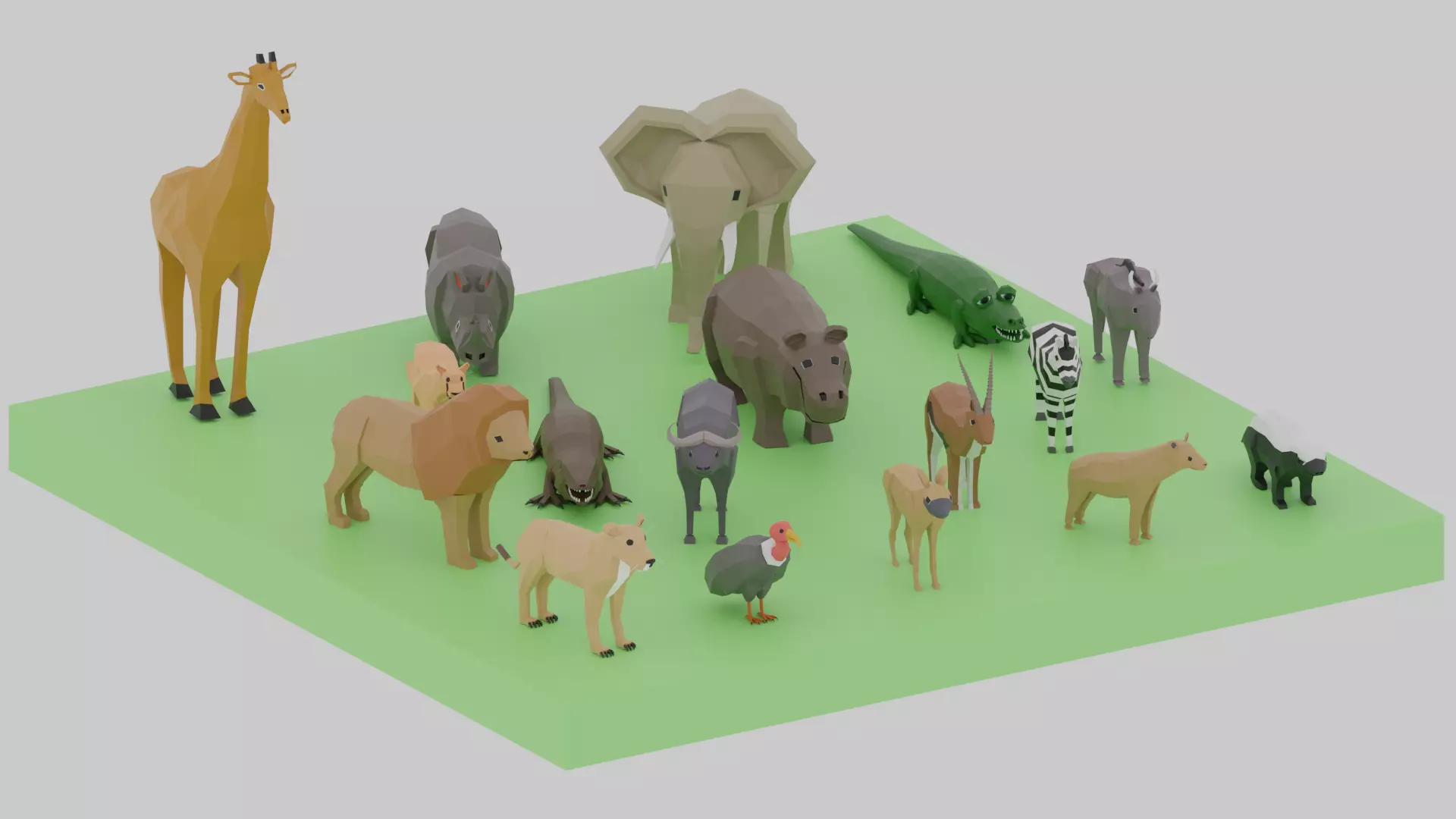 Cartoon LowPoly African Animals Collection Low-poly 3D model_0
