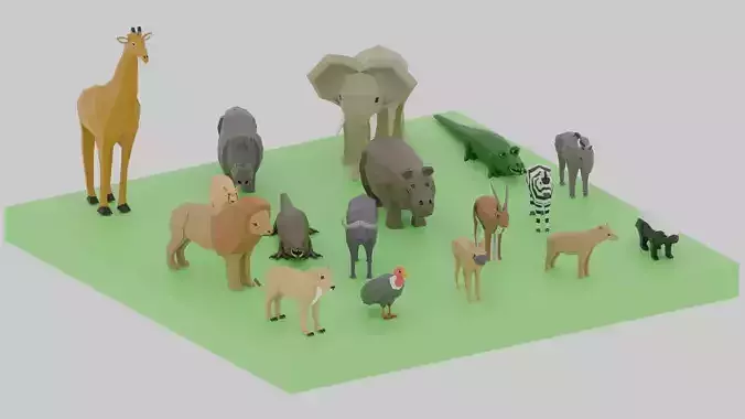 Cartoon LowPoly African Animals Collection