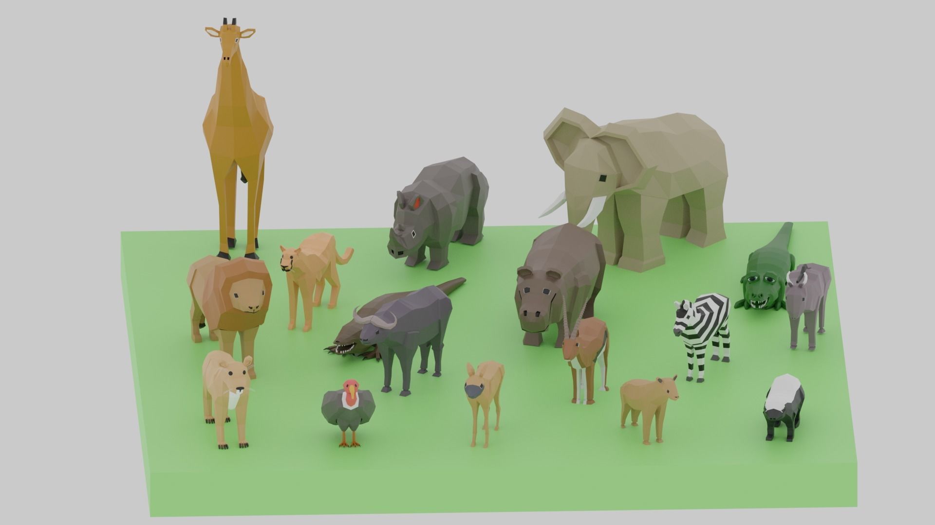 Cartoon LowPoly African Animals Collection Low-poly 3D model_1