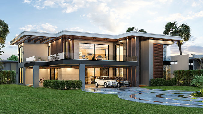 Modern Casa Exterior Scene 3D Model download 3D model