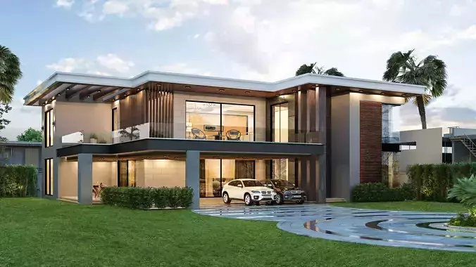 Modern Casa Exterior Scene 3D Model download