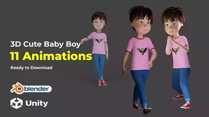 Cartoon Boy Teen Rigged and Animated in Blender with Unity Low-poly 3D model