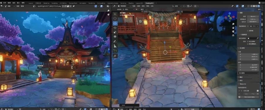 Genshin Impact Scene  Narukami Taisha Shrine at night 3D model_4