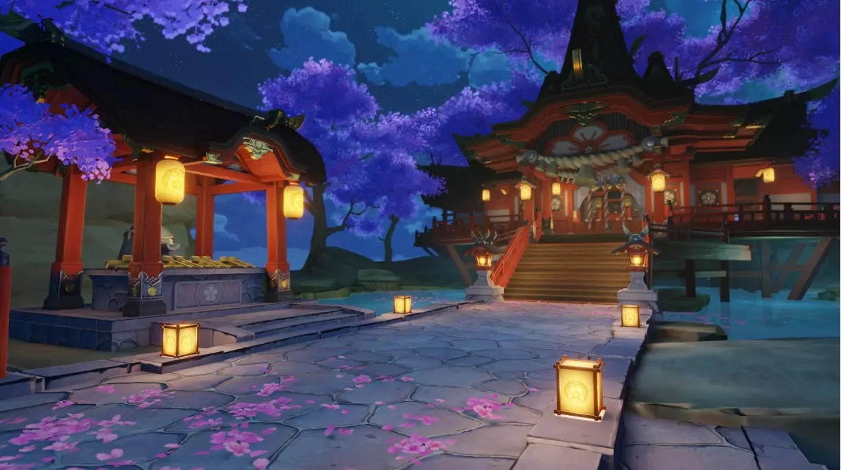 Genshin Impact Scene  Narukami Taisha Shrine at night 3D model_0