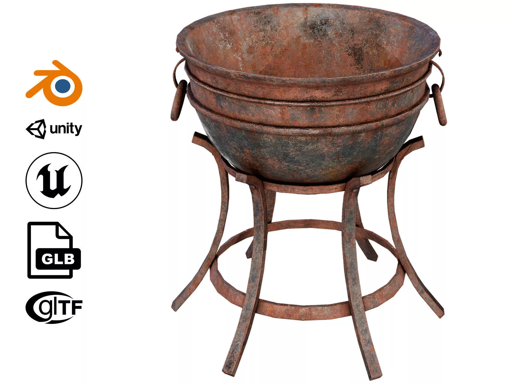 Old Rusty Metal Medieval Fire Pit Low-poly 3D model