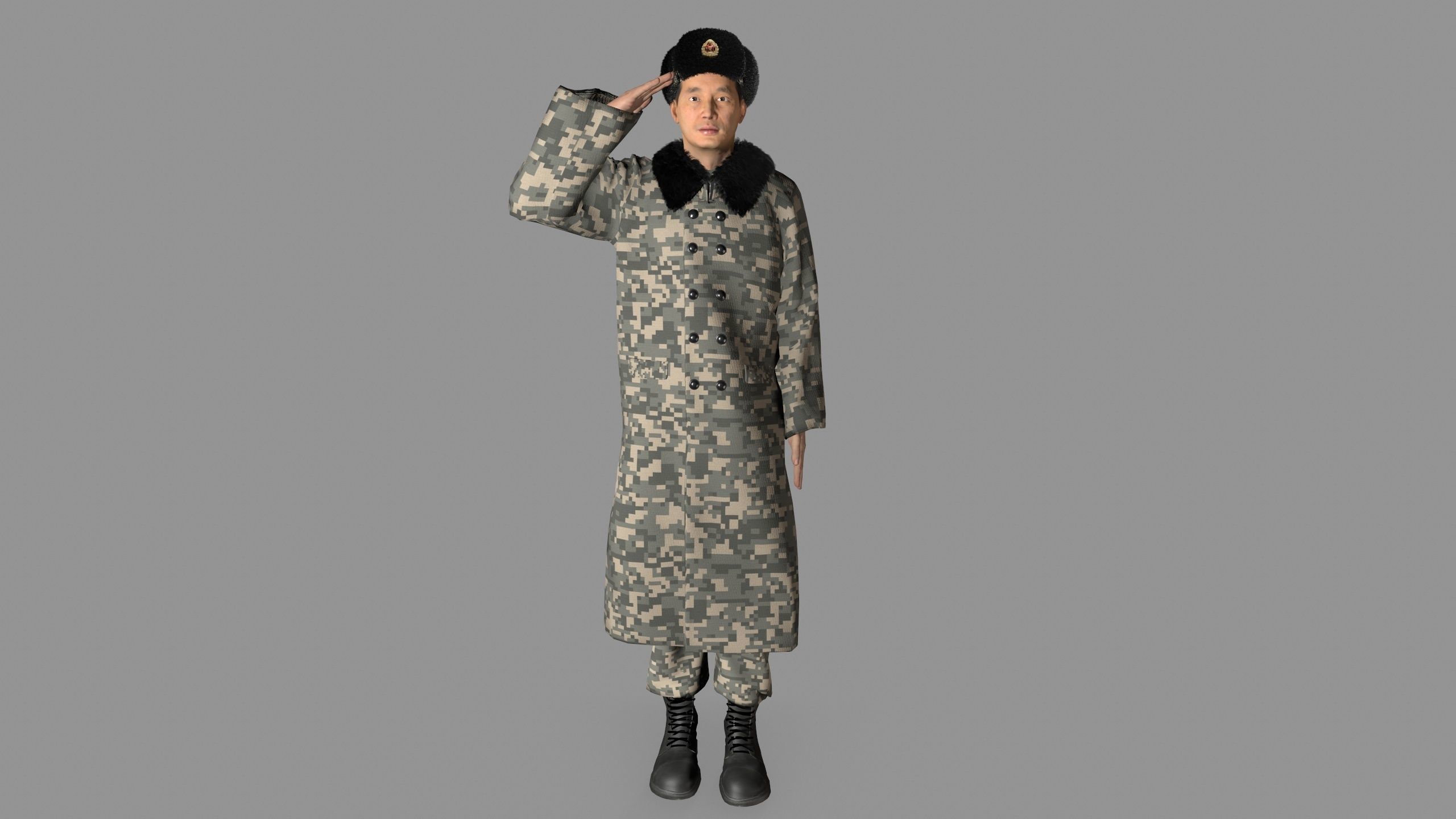 chinese soldier  Low-poly 3D model_8