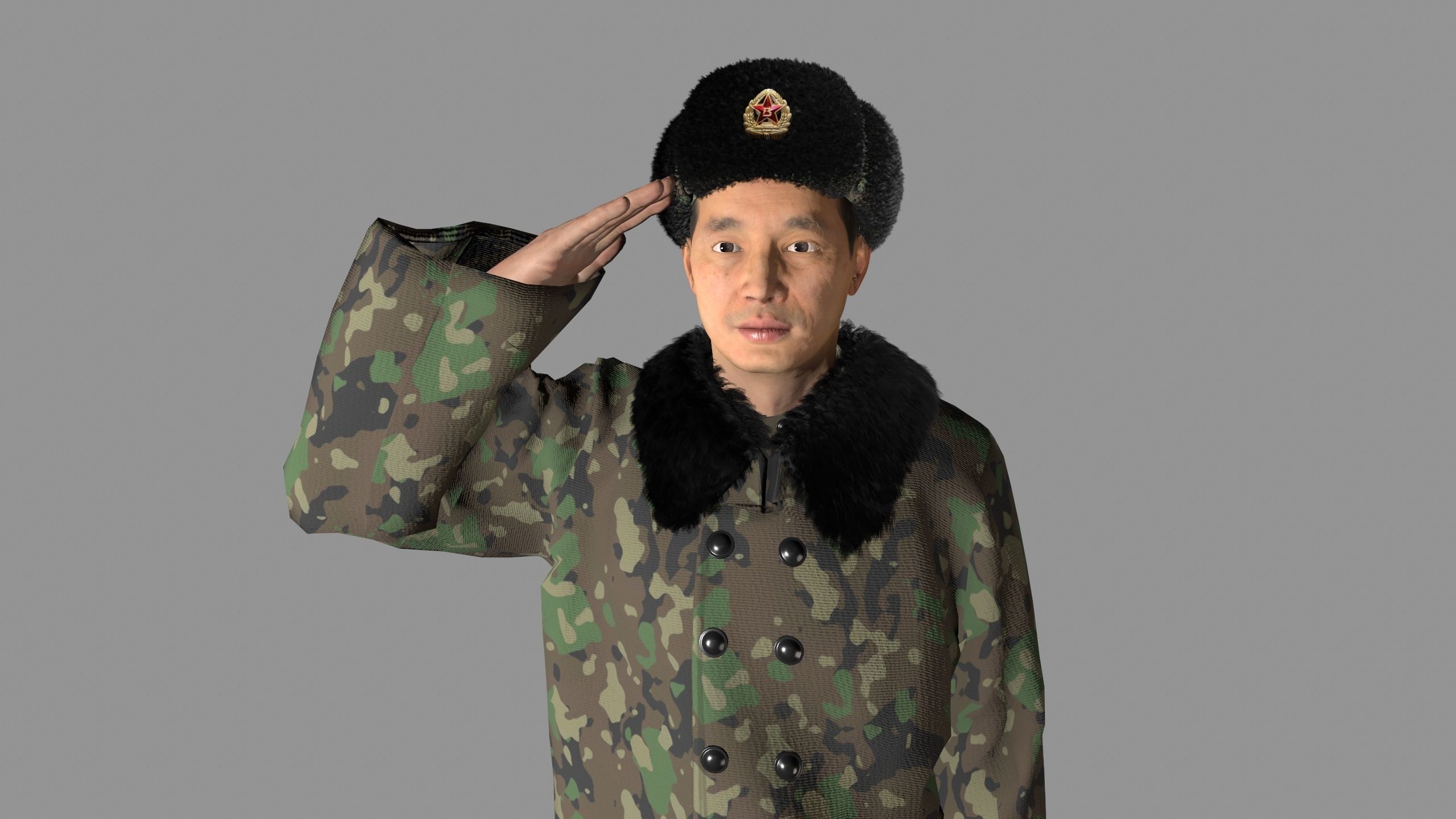 chinese soldier  Low-poly 3D model_7