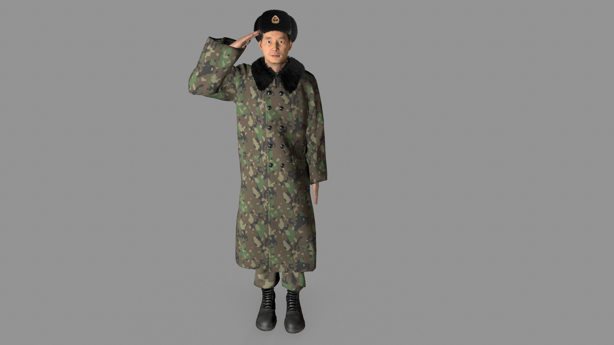 chinese soldier  Low-poly 3D model_6