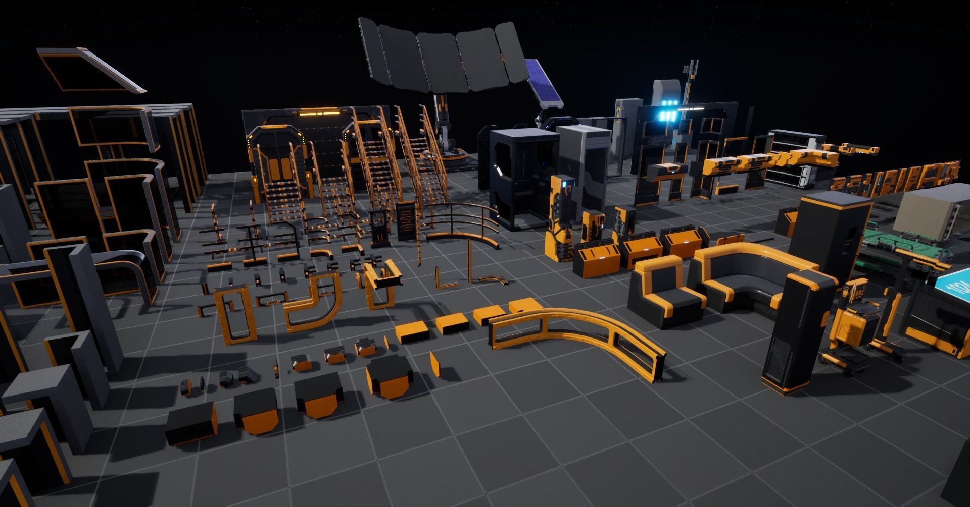 Modular Scifi Base pack all colors customizable Low-poly 3D model_9