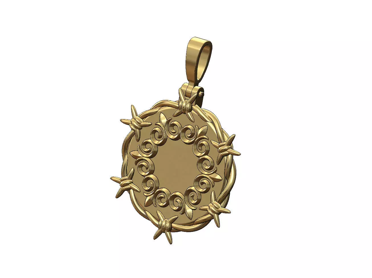 Floral scroll ornament barbwire thornes pendant with bail 3D print model