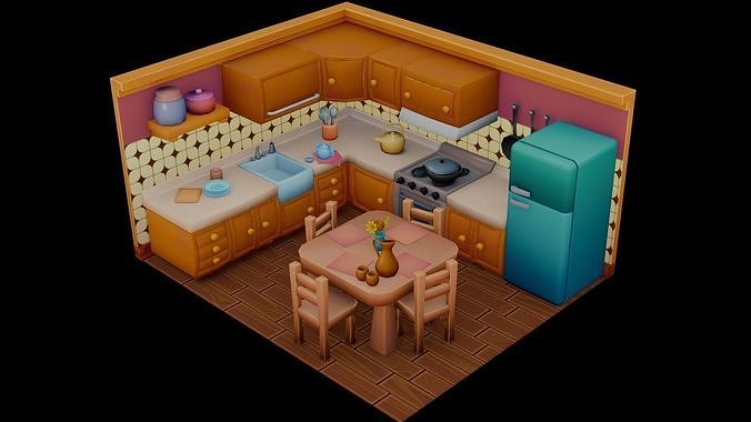 Stylized Kitchen Low-poly 3D model
