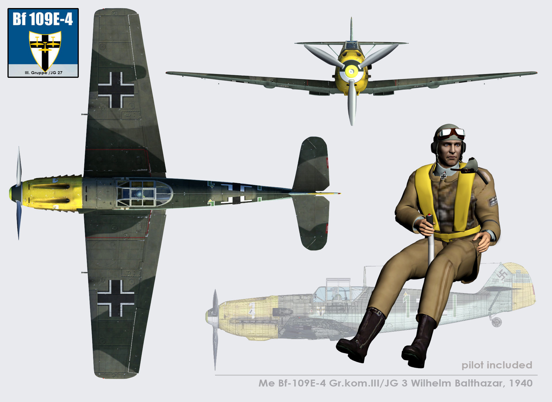  Messerschmitt Bf-109E-4 Green 1 3D model_8