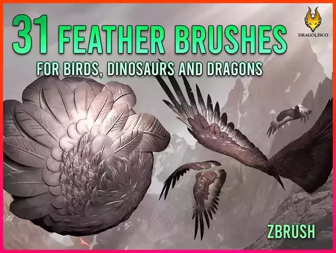 31 Feathers brushes PACK for Eagles Dragons and Dinosaurs