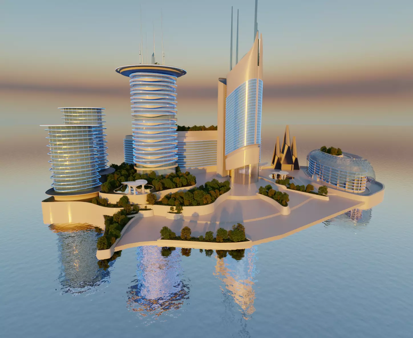 Futuristic city very detailed with interiors and folliage 3D model_0