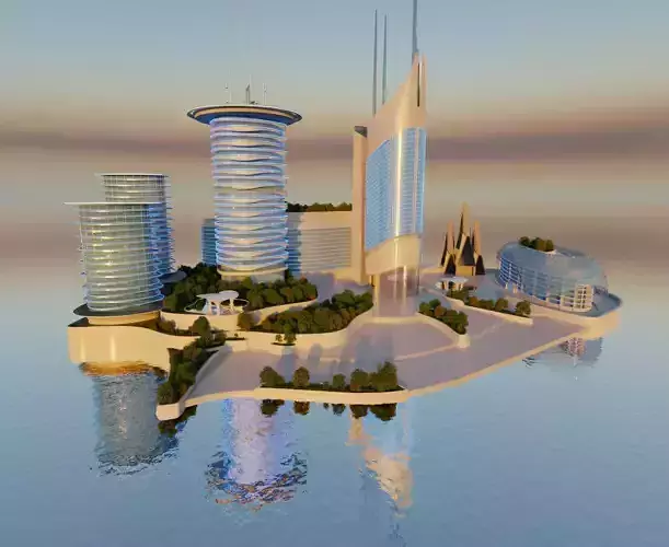 Futuristic city very detailed with interiors and folliage 3D model