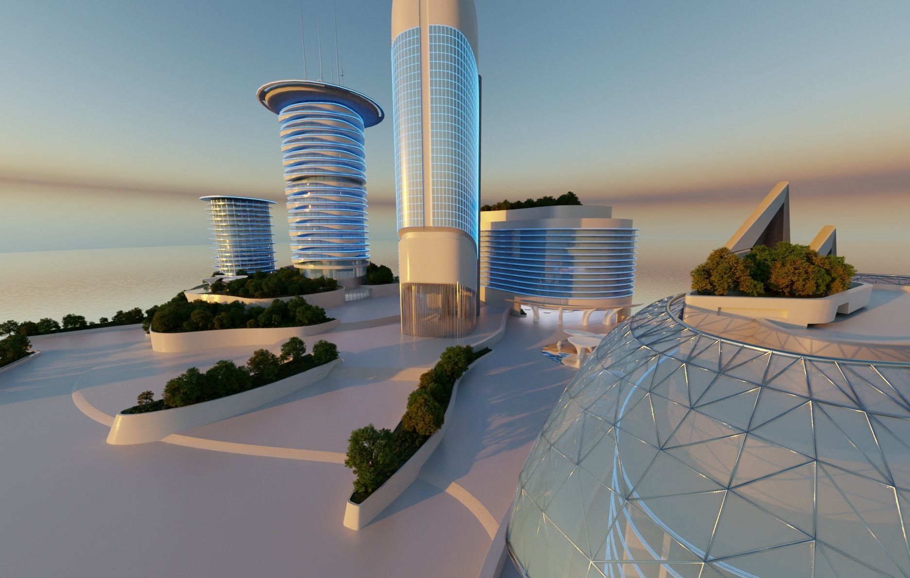 Futuristic city very detailed with interiors and folliage 3D model_5