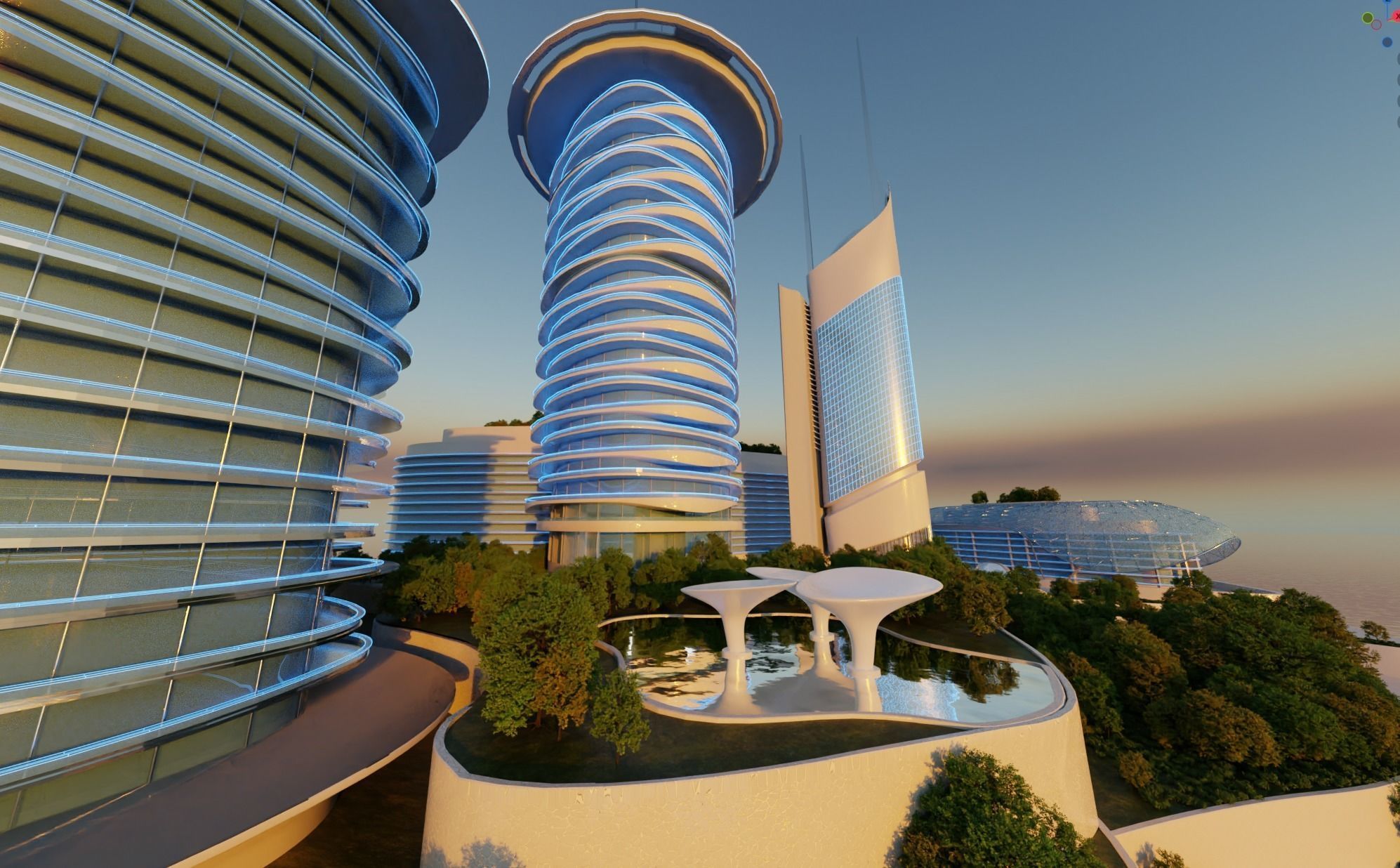 Futuristic city very detailed with interiors and folliage 3D model_4
