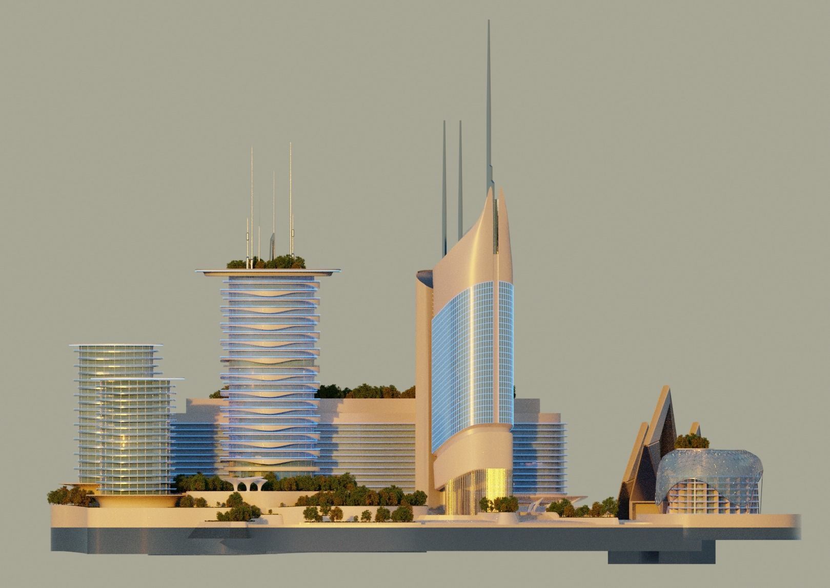 Futuristic city very detailed with interiors and folliage 3D model_8