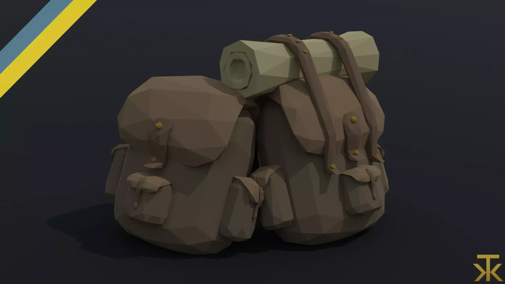 Cartoon fantasy backpack Polygonal Style Low-poly 3D model_0