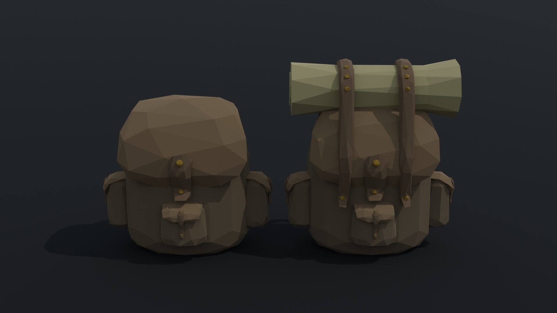 Cartoon fantasy backpack Polygonal Style Low-poly 3D model_1
