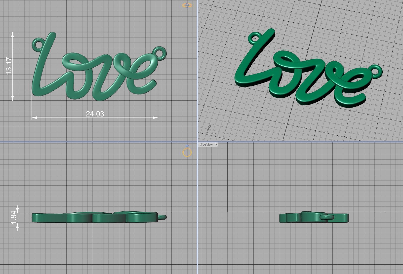 Love Inscription Necklace 24mm Love Word Pendant 3D print model_8