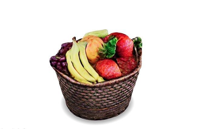 Harvest Medley A Textured 3D Fruit Basket 3D model 5