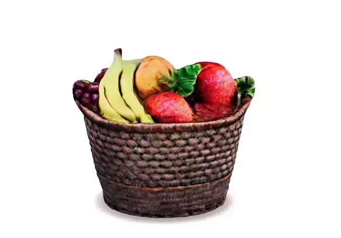 Harvest Medley A Textured 3D Fruit Basket 3D model