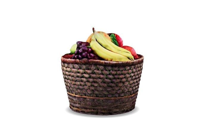 Harvest Medley A Textured 3D Fruit Basket 3D model 4