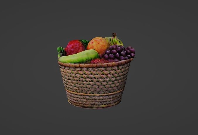 Harvest Medley A Textured 3D Fruit Basket 3D model 6