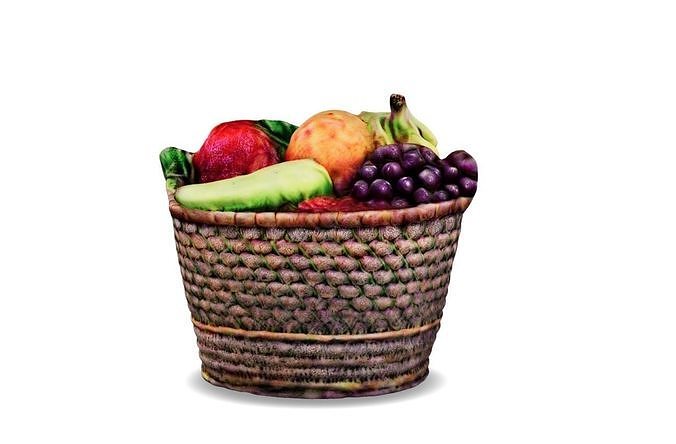 Harvest Medley A Textured 3D Fruit Basket 3D model 3