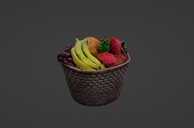Harvest Medley A Textured 3D Fruit Basket 3D model 7