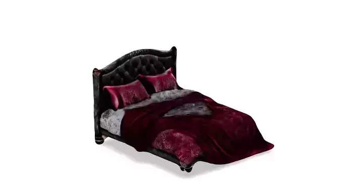Velvet Dreams Luxurious Baroque-Style Bed 3D model