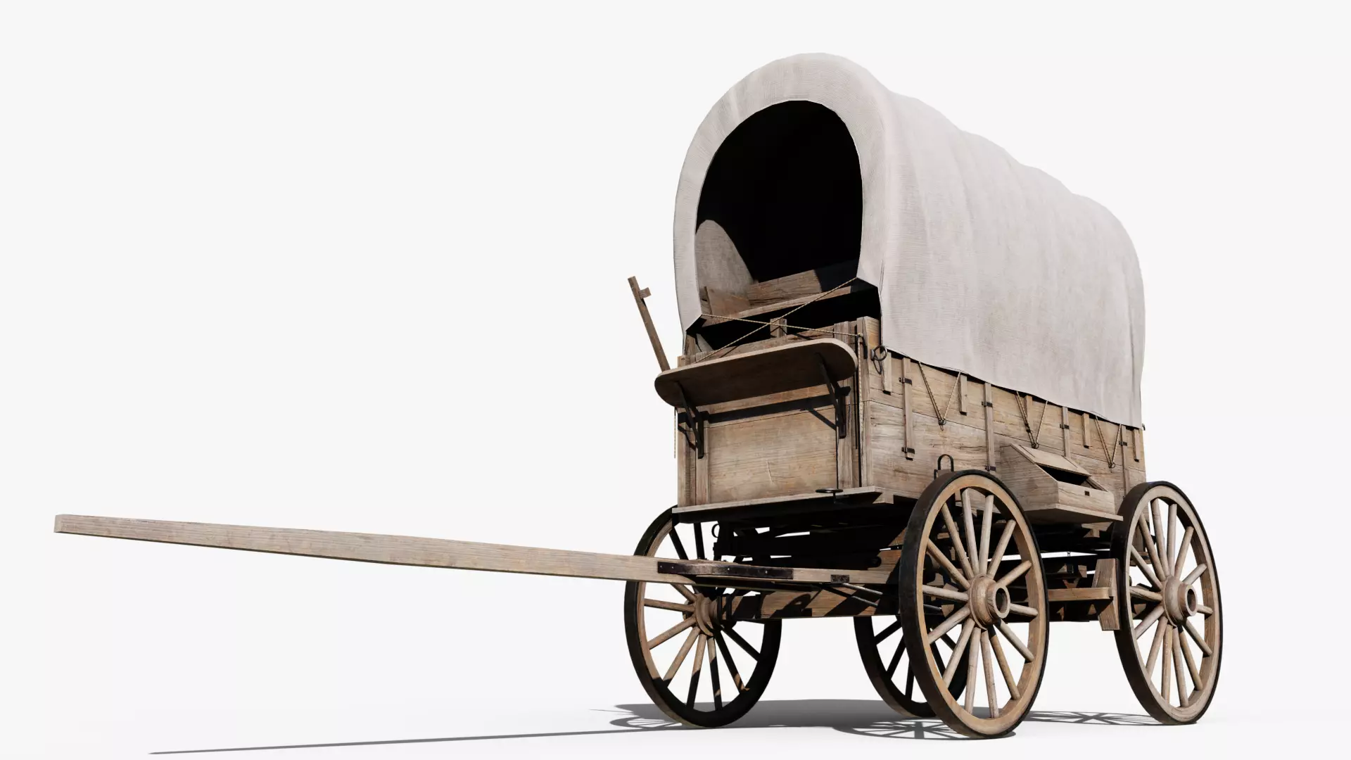 Western Covered Wagon Low-poly 3D model_0