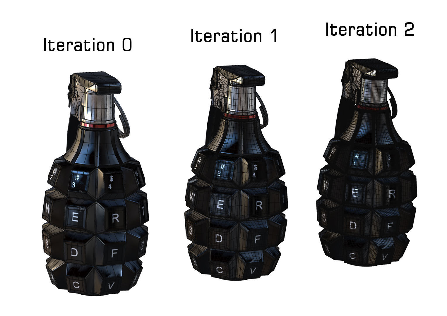 Grenade Mk 2 Fuse with Keyboard Buttons Low-poly 3D model_8
