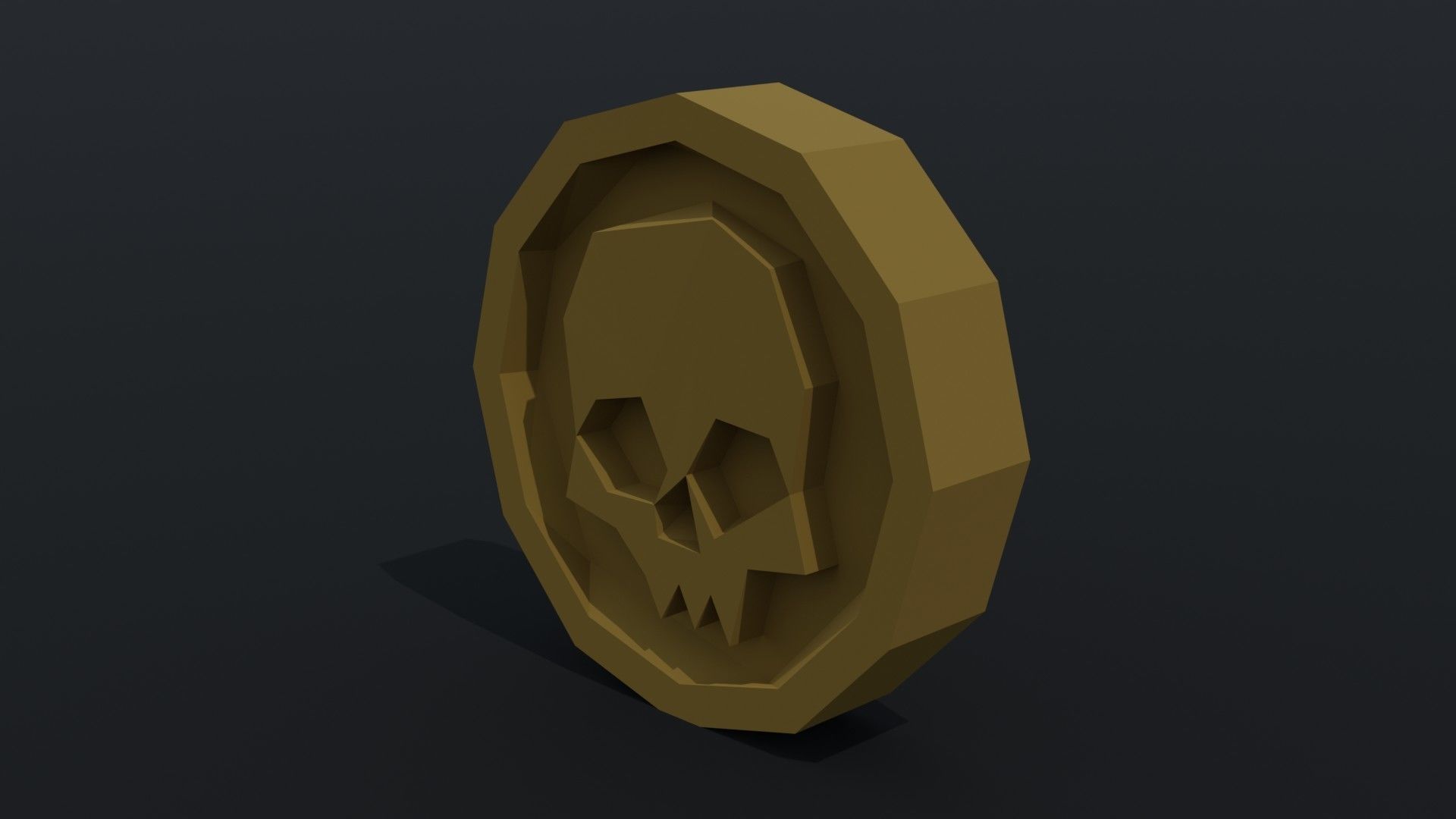Cartoon skull coin Polygonal Style Low-poly 3D model_2