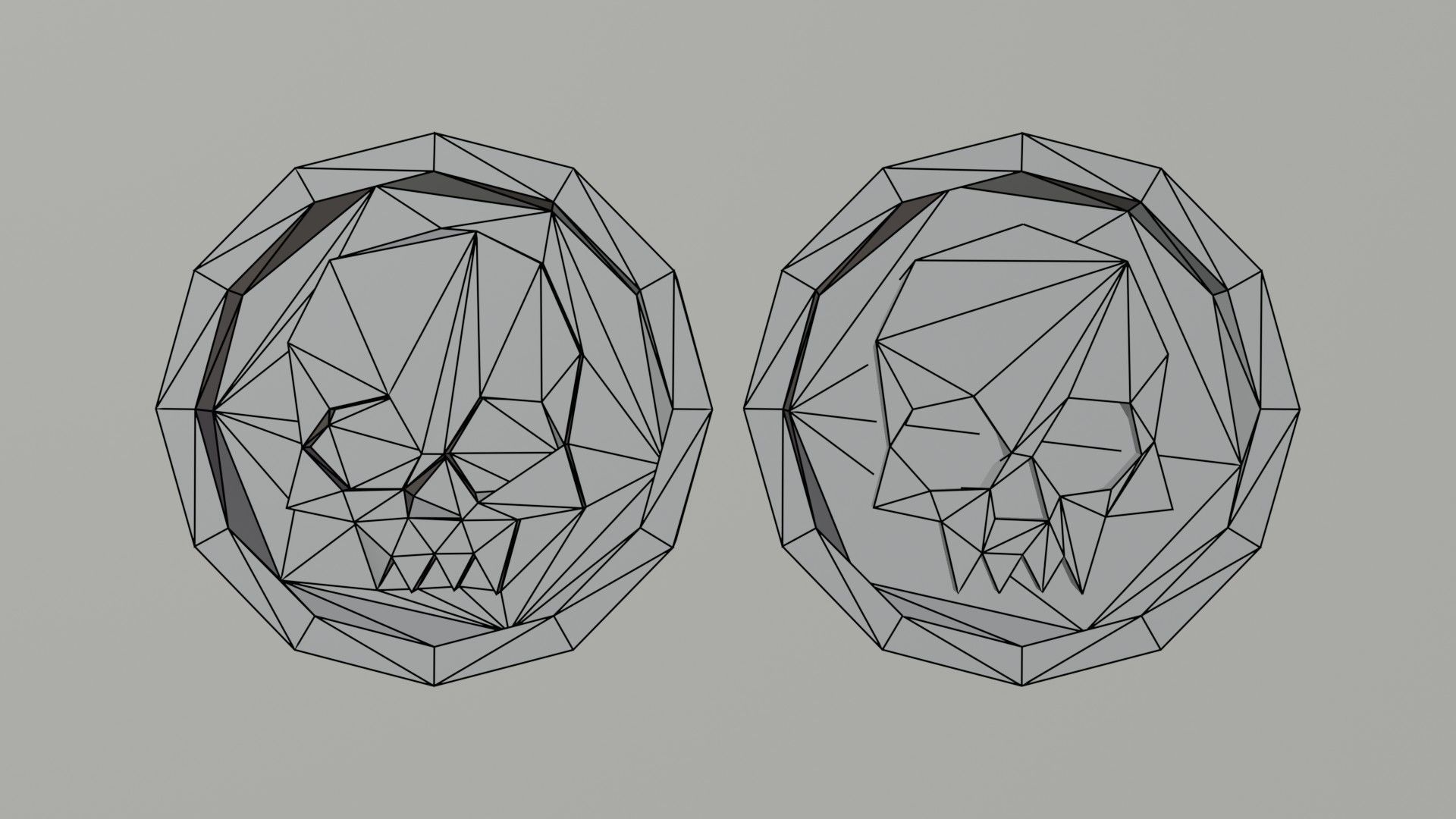 Cartoon skull coin Polygonal Style Low-poly 3D model_4