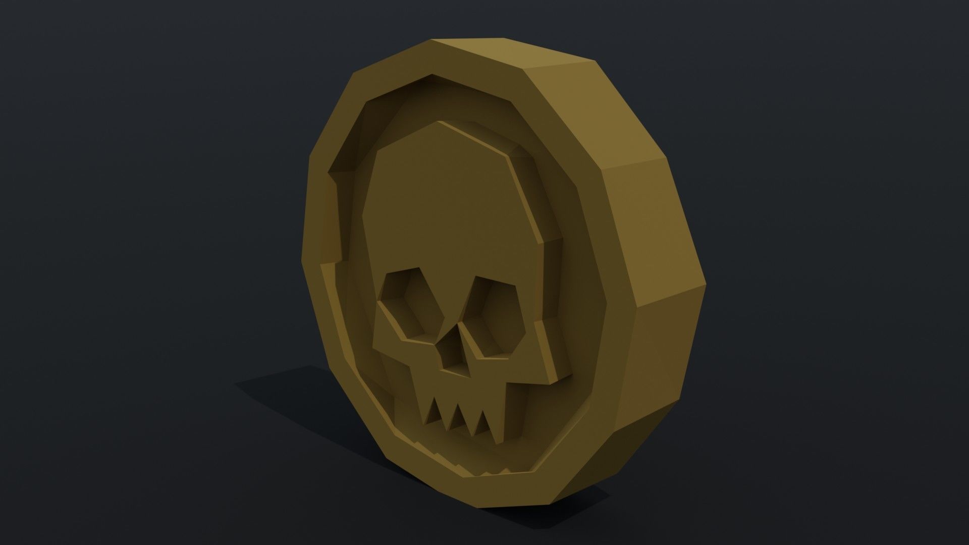 Cartoon skull coin Polygonal Style Low-poly 3D model_3