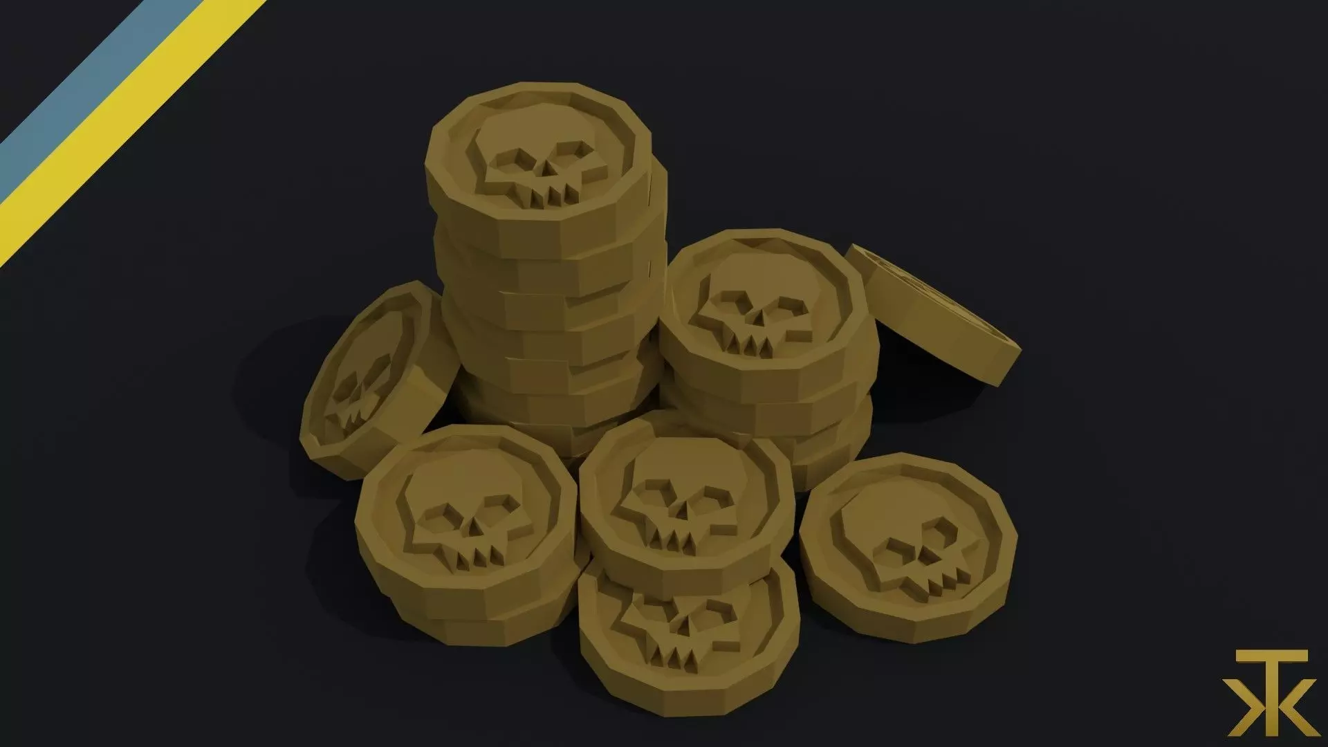 Cartoon skull coin Polygonal Style Low-poly 3D model_0