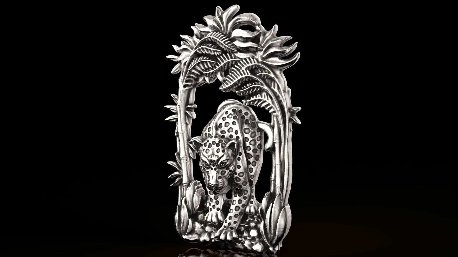 Panther in the jungle pendant 3D print model_1