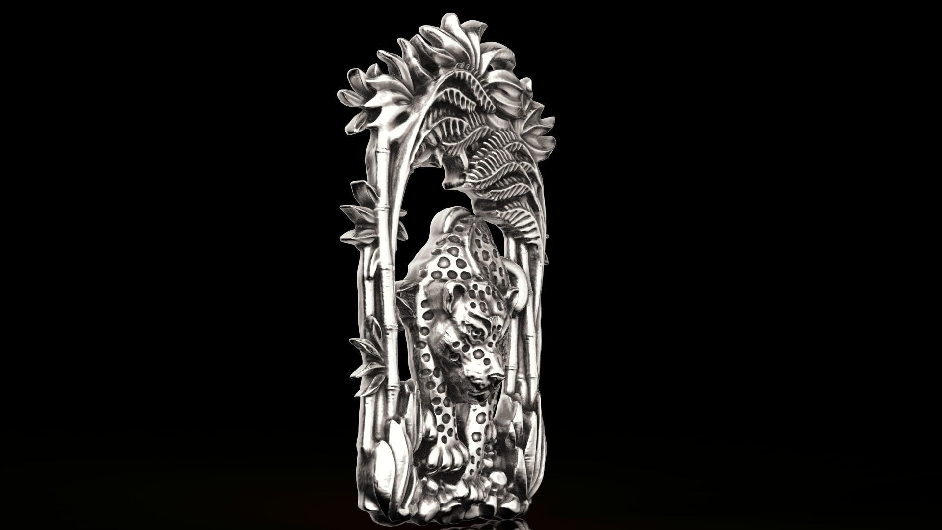 Panther in the jungle pendant 3D print model_2