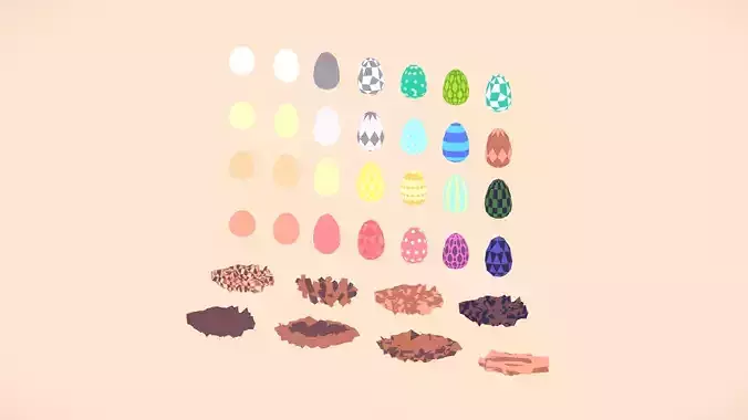 Low Poly Egg and Nest Pack Low-poly 3D model