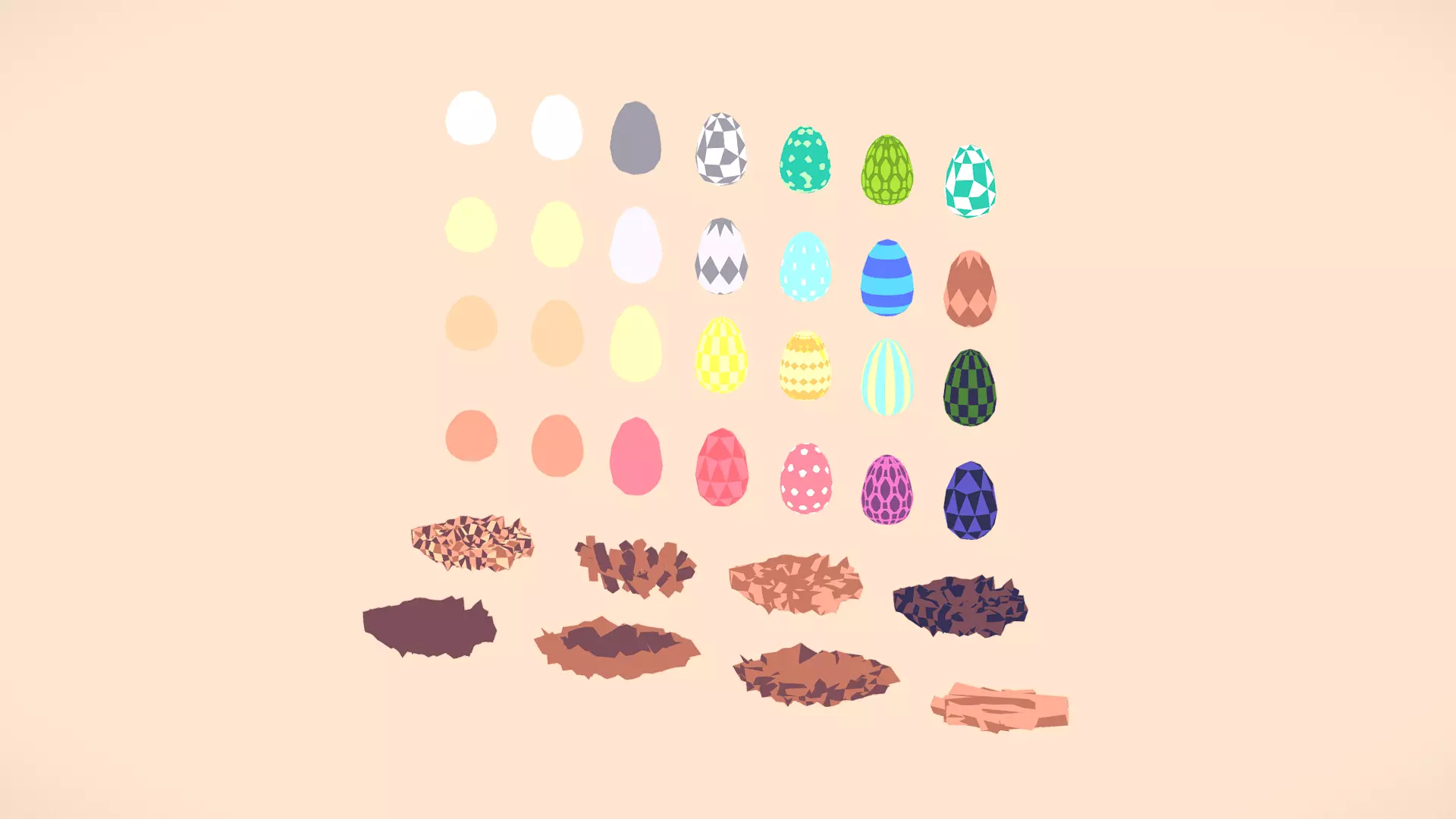 Low Poly Egg and Nest Pack Low-poly 3D model_0